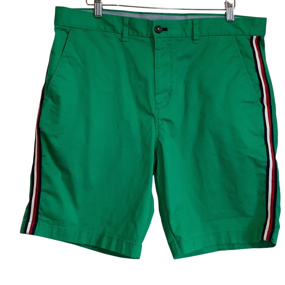 Tommy Hilfiger Mens Green Chino Shorts Side Stripe Size 36 Preppy Cotton Blend